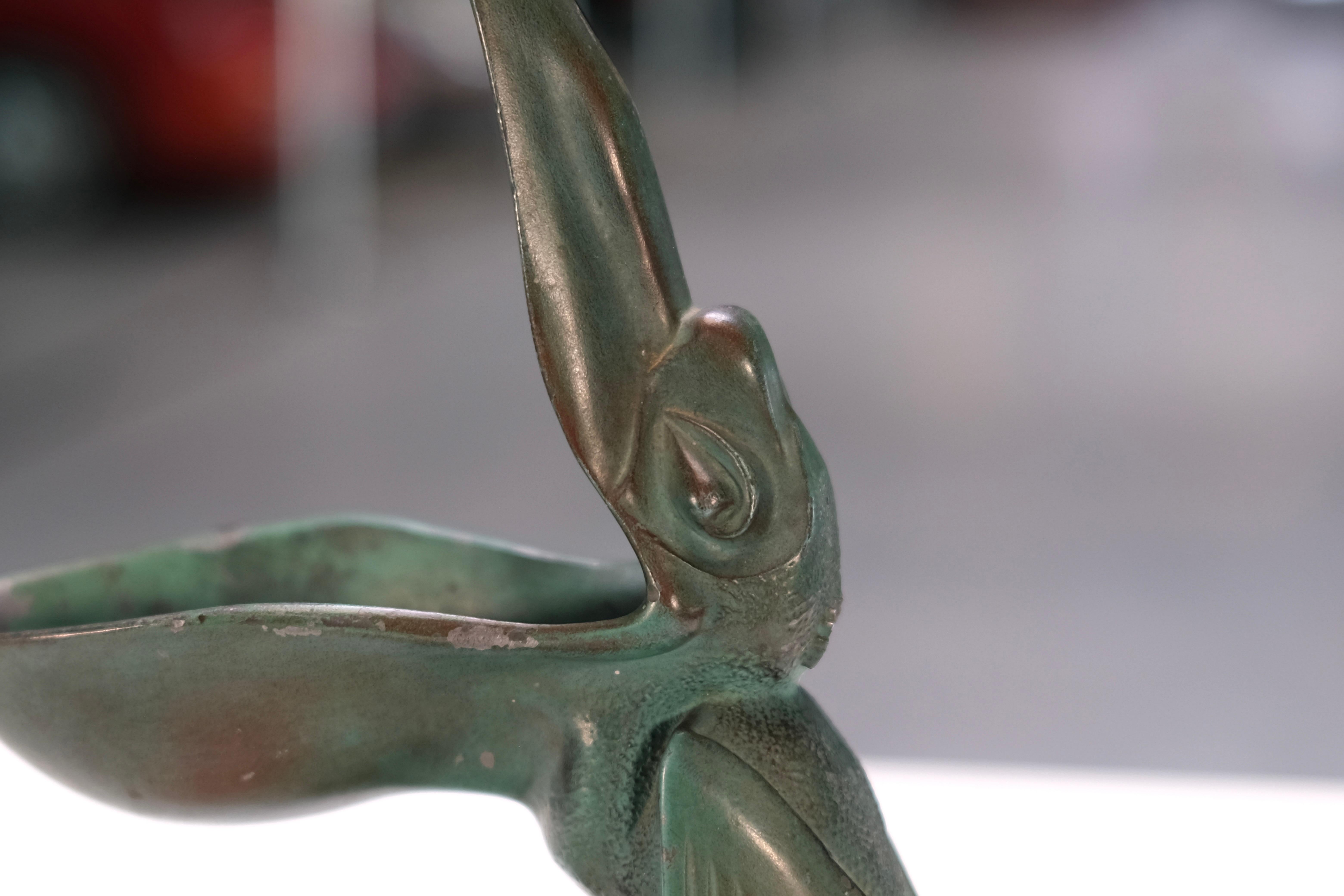 20th Century Art Deco Animal Sculpture, Pelican Ring Dish by Max Le Verrier, France, 1930s For Sale