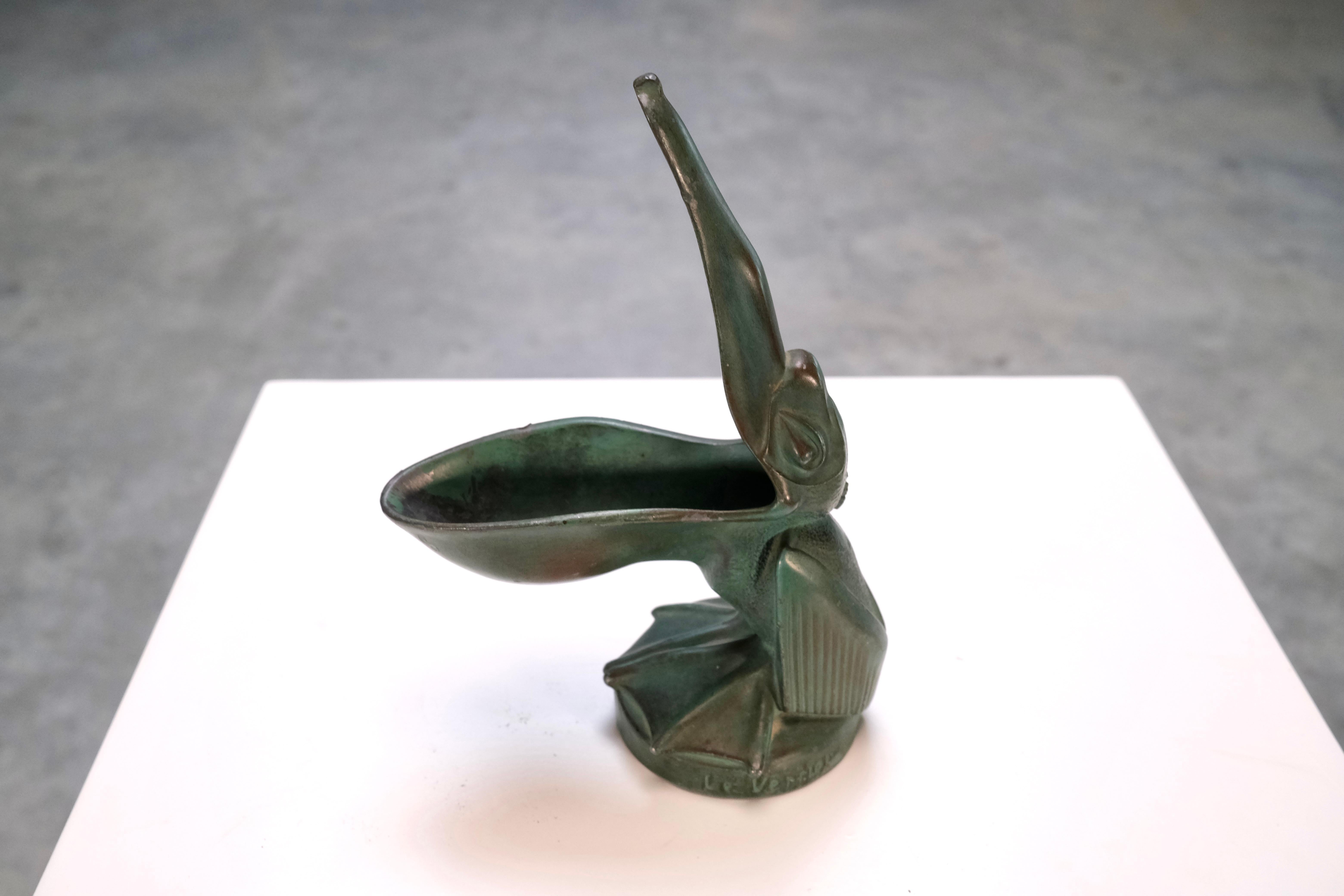 Art Deco Animal Sculpture, Pelican Ring Dish by Max Le Verrier, France, 1930s For Sale 1