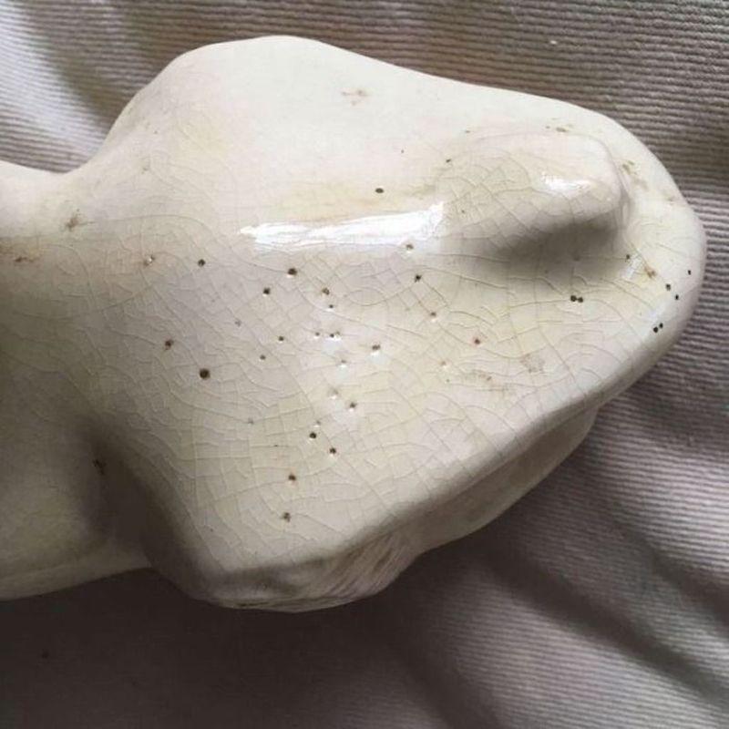Art Deco Animalier Cream crackled Ceramic Panther Sculpture   12
