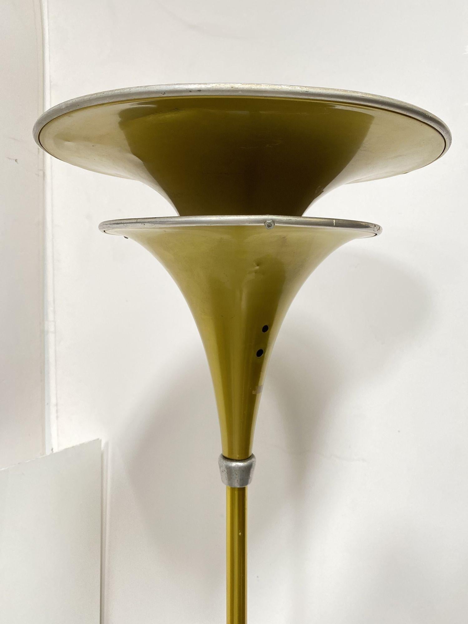 American Art Deco Anodized Gold-Tone Spun Aluminum Torchiere Floor Lamp For Sale