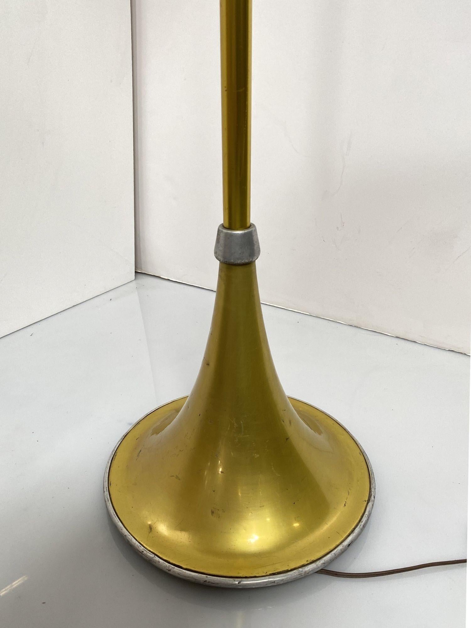 Art Deco Anodized Gold-Tone Spun Aluminum Torchiere Floor Lamp In Excellent Condition For Sale In Van Nuys, CA