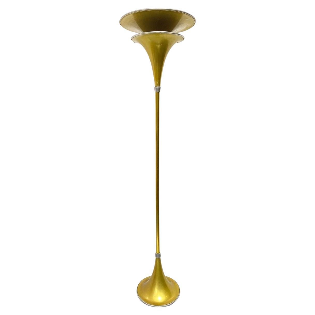 Art Deco Anodized Gold-Tone Spun Aluminum Torchiere Floor Lamp For Sale