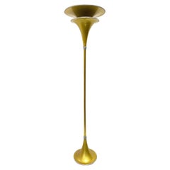 Torchiere-Stehlampe aus eloxiertem, goldfarbenem, gesponnenem Aluminium im Art déco-Stil