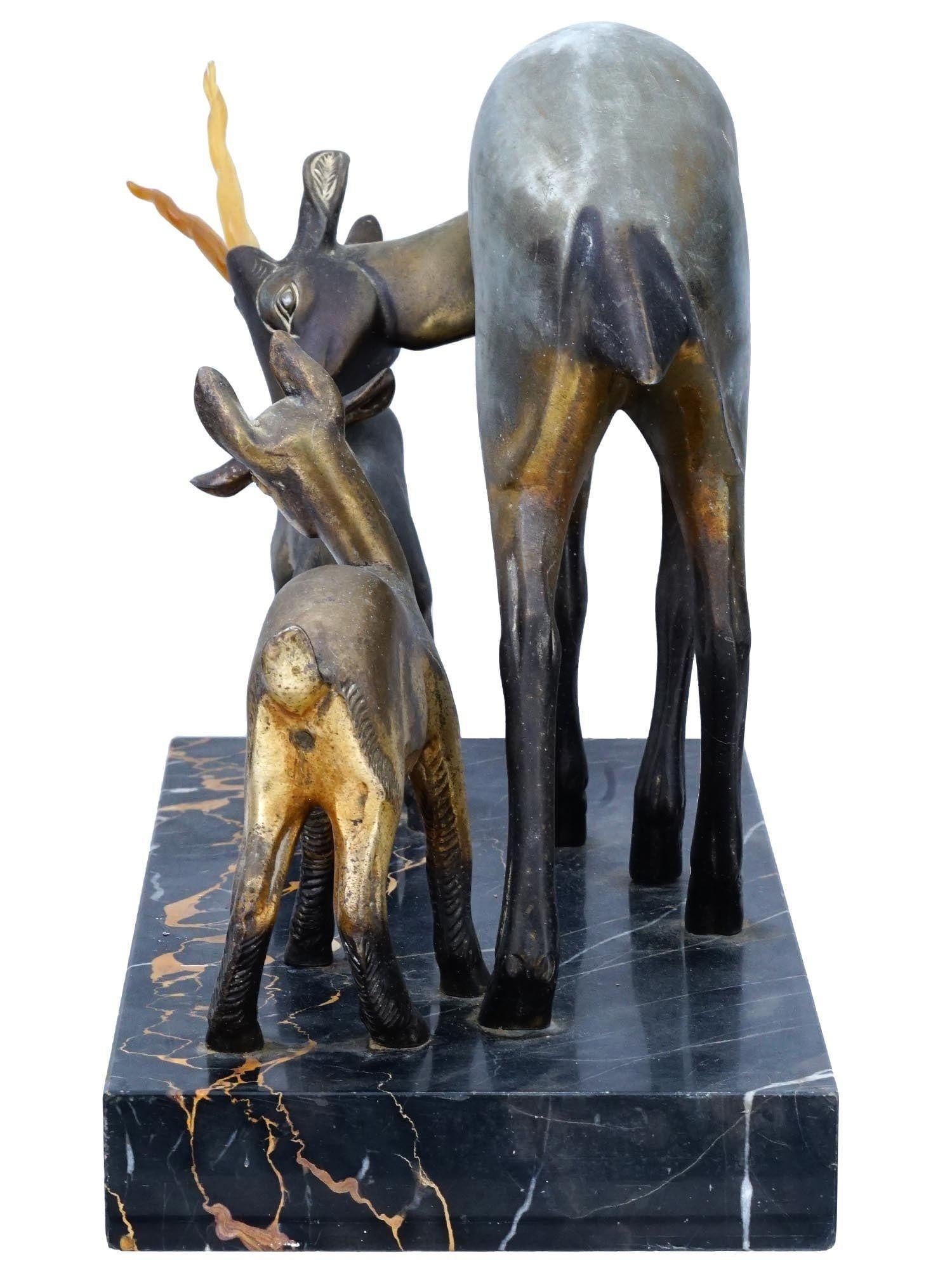 Art Deco Antelope and Calves Bronze and Marble Sculpture In Good Condition For Sale In New York, NY
