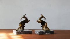 Art Deco Antelope Bookends on Marble Bases, France, 1930s, Set of 2