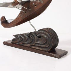 Modèle réduit d'hydravion Art déco « Anthoine Art Bois », en bois sculpté et métal, sur socle