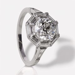 Art Decó Antiguo Anillo de compromiso geométrico con diamantes talla mina antigua de 1,79 quilates