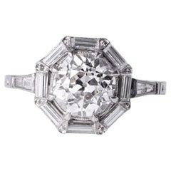 Art Decó Antiguo Anillo de compromiso geométrico con diamantes talla mina antigua de 1,79 quilates