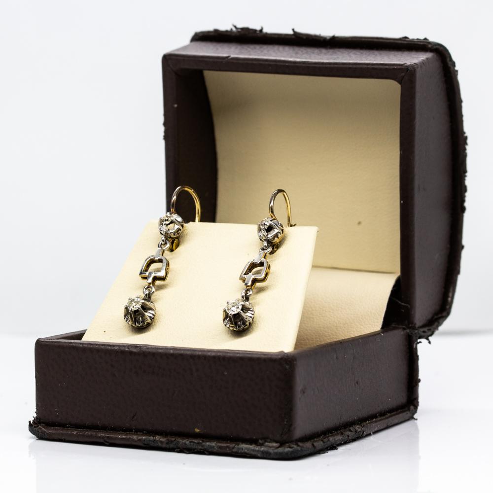 Women's or Men's Art Deco Antique 18 Karat Gold and Platinum Diamonds Earrings For Sale