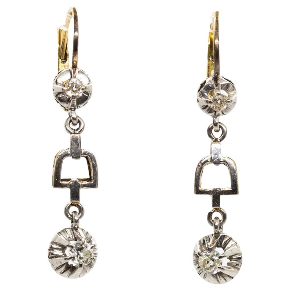 Art Deco Antique 18 Karat Gold and Platinum Diamonds Earrings For Sale