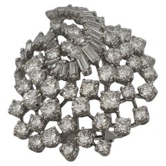 Art Deco Antique 5.00 Carat Round & Baguette Cut Diamond Platinum Brooch Pin