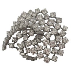 Art Deco Antique 5.00 Carat Round & Baguette Cut Diamond Platinum Brooch Pin