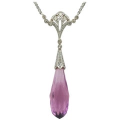 Art Deco Antique 8.96 Carat Amethyst and Diamond Yellow Gold Necklace