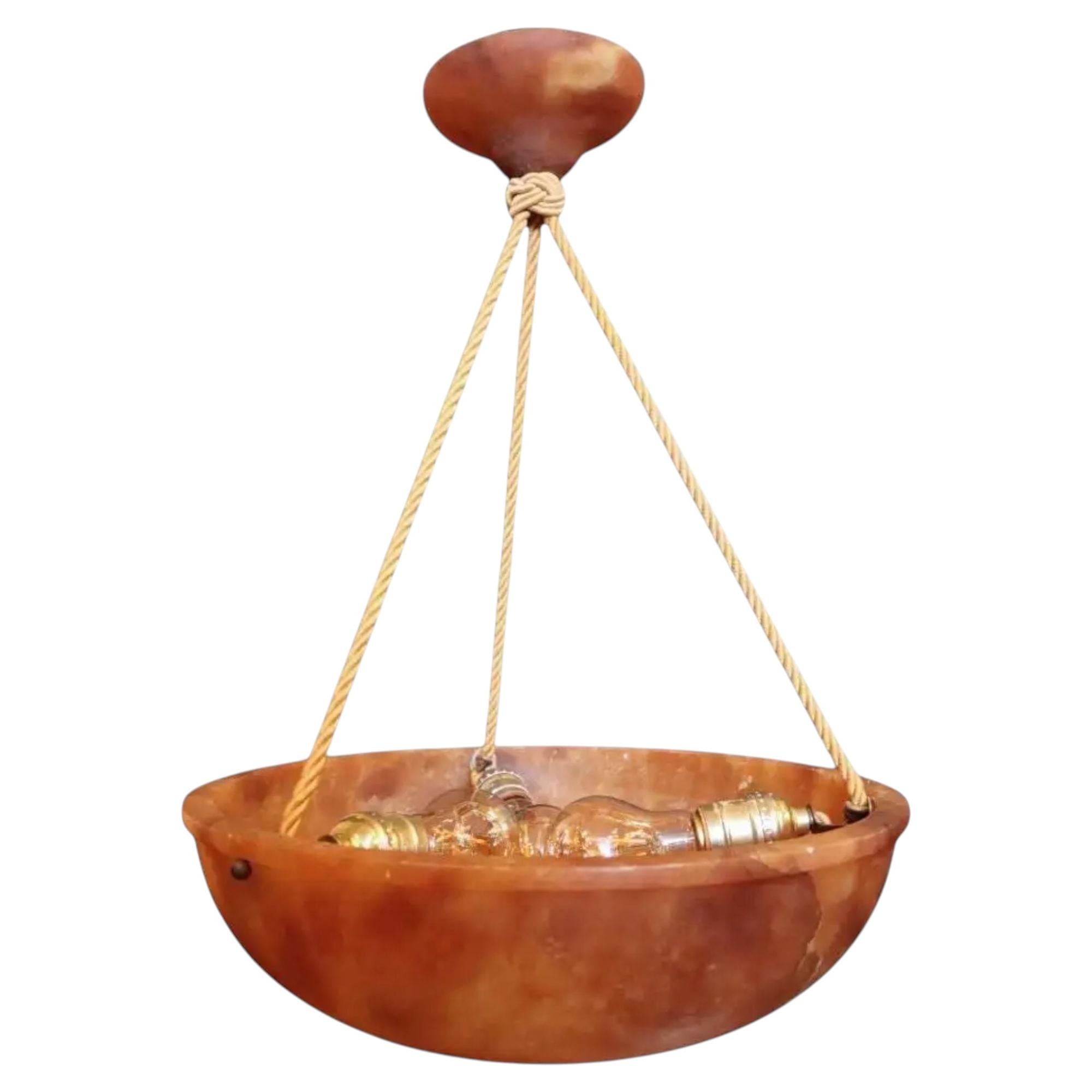 Art Deco Antique Amber Alabaster Pendant Light, Sweden Circa 1920 For Sale