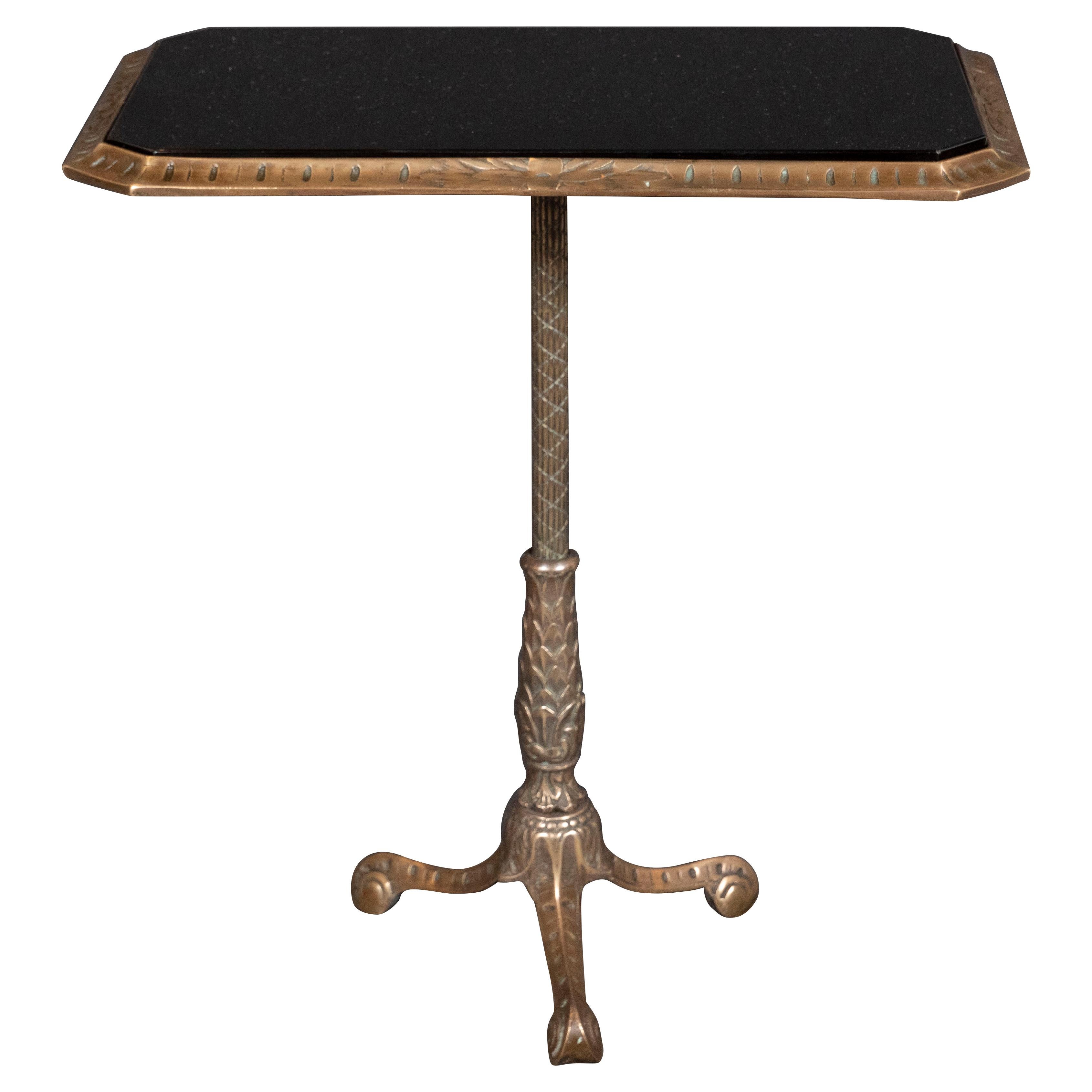 Art Deco Antique Brass Drinks or Side Table with Inset Black Vitrolite Top