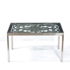 Art Deco Antique Burnished Cast-Iron Gate Cocktail Table with Floral Detailing