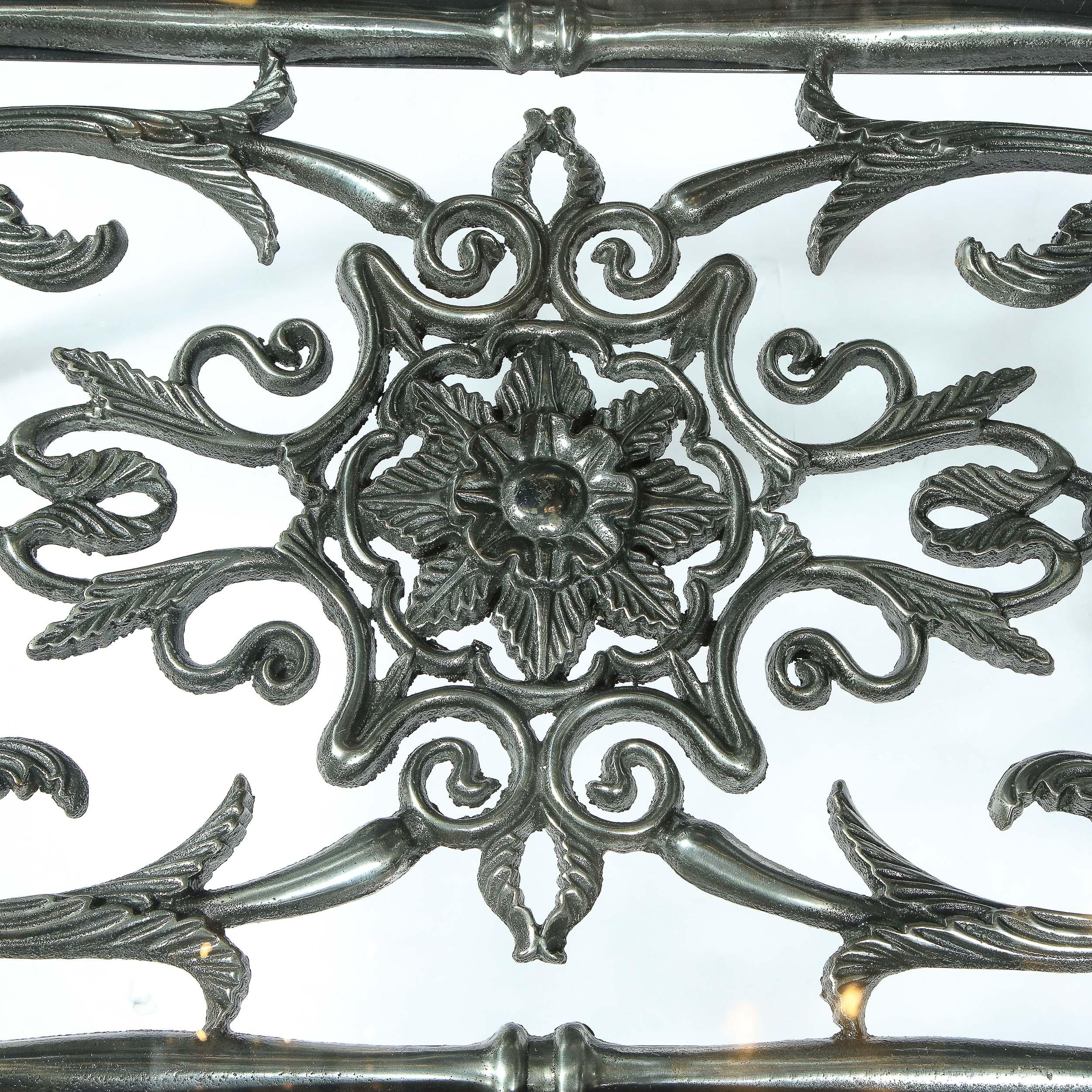 American Art Deco Antique Burnished Cast-Iron Gate Cocktail Table with Floral Detailing For Sale