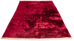 Art Deco Antique Chinese Wool Rug with Deep Pile in Red Burgundy