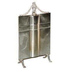 ART DECO ANTiQUE CIRCA 1920'S POLISHED CHROME FIRE GUARD SCREEN WITH BEAR ON TOP