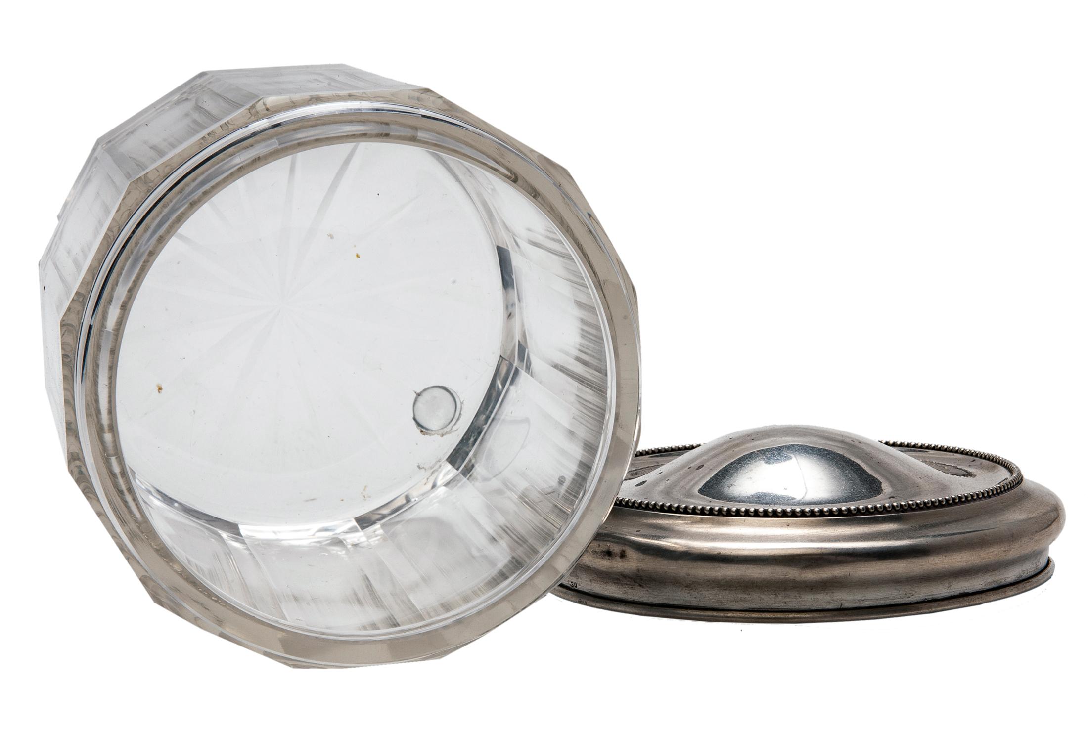 20th Century Art Deco Antique Cut Crystal Jar w Sterling Silver Lid For Sale