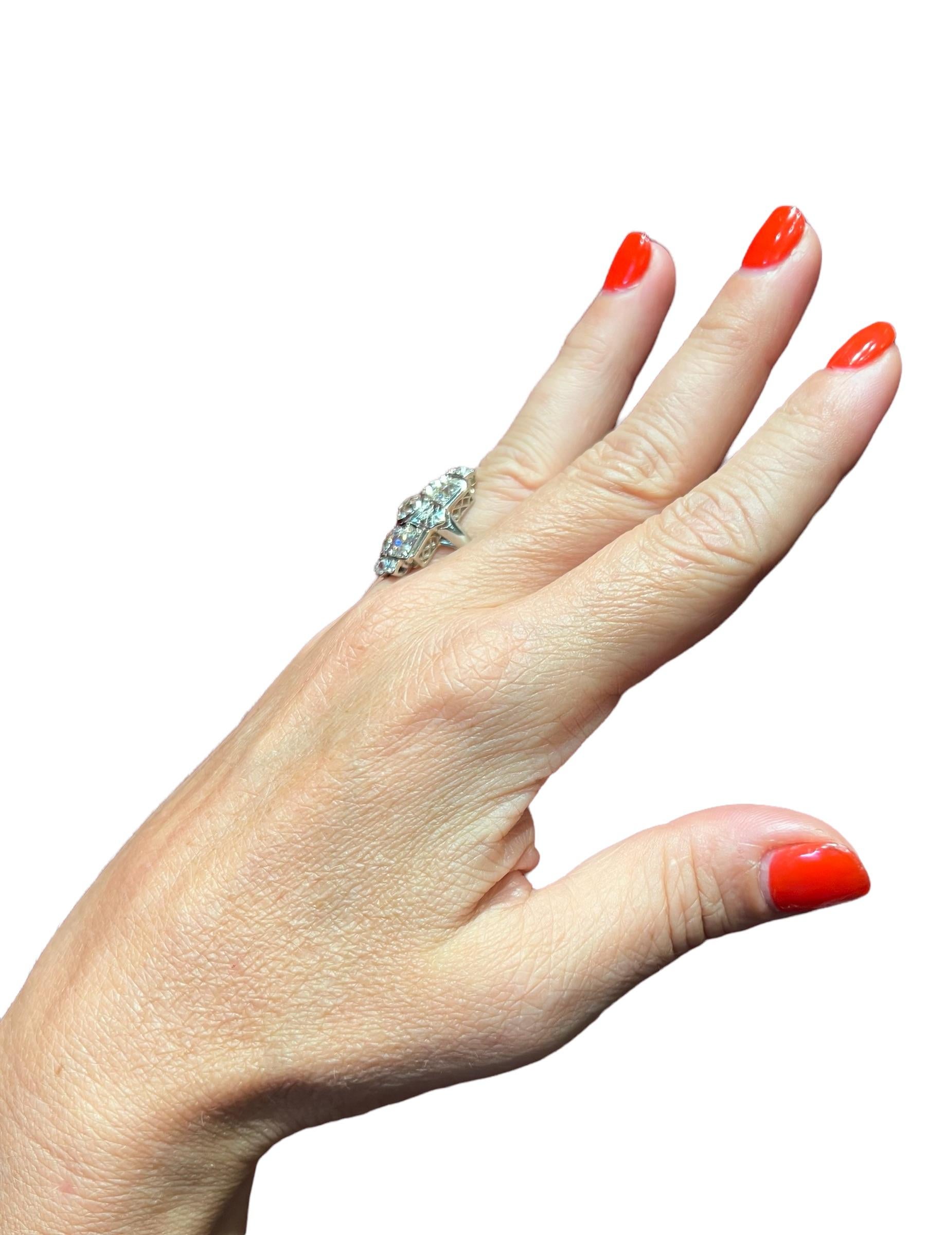 Art deco antique cut diamond ring for 5 carats , platinum and 18 carat gold For Sale 4
