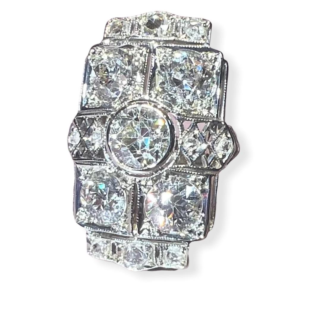 Art deco antique cut diamond ring for 5 carats , platinum and 18 carat gold For Sale 1