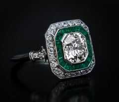 Art Deco Antique Diamond Emerald Engagement Ring