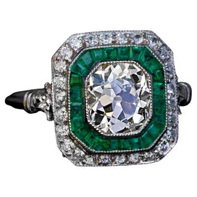 1920s Art Deco Emerald Diamond Platinum Engagement Ring at 1stDibs ...