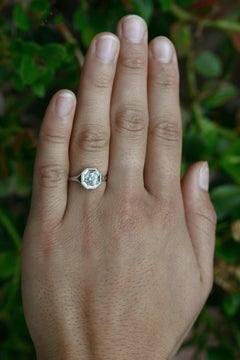 Art Deco Diamond & Blue Sapphire 3 Stone Engagement Ring