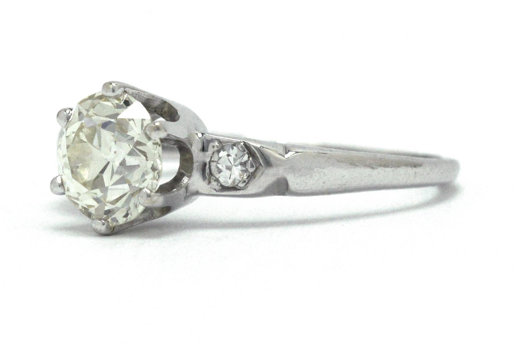 Art Deco Antique Diamond Solitaire Engagement Ring 1.24 Carat Old European Cut 1