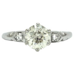 Art Deco Antique Diamond Solitaire Engagement Ring 1.24 Carat Old European Cut