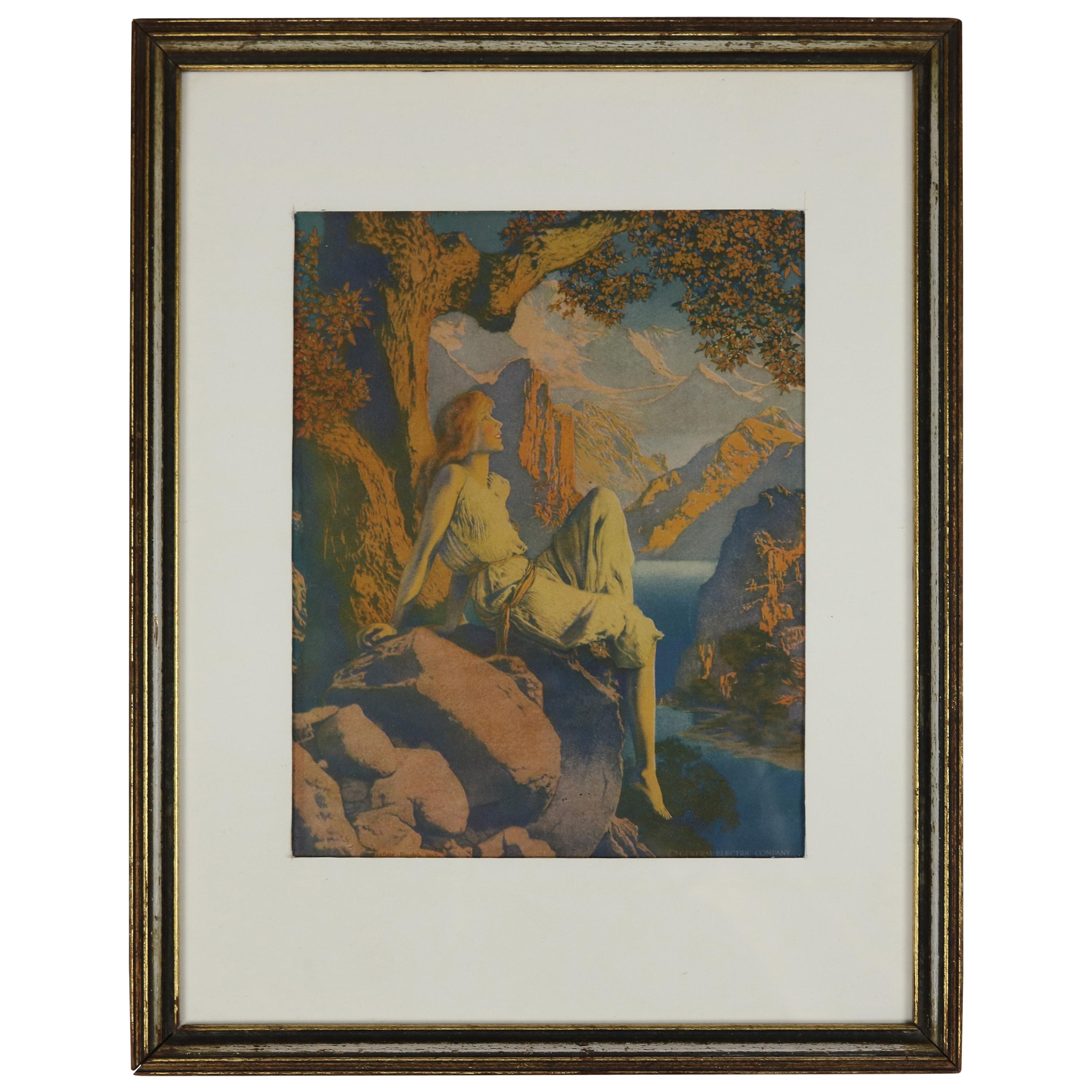 Art Deco Antique & Early Print 'Dawn' after Original by Maxfield Parrish, Framed