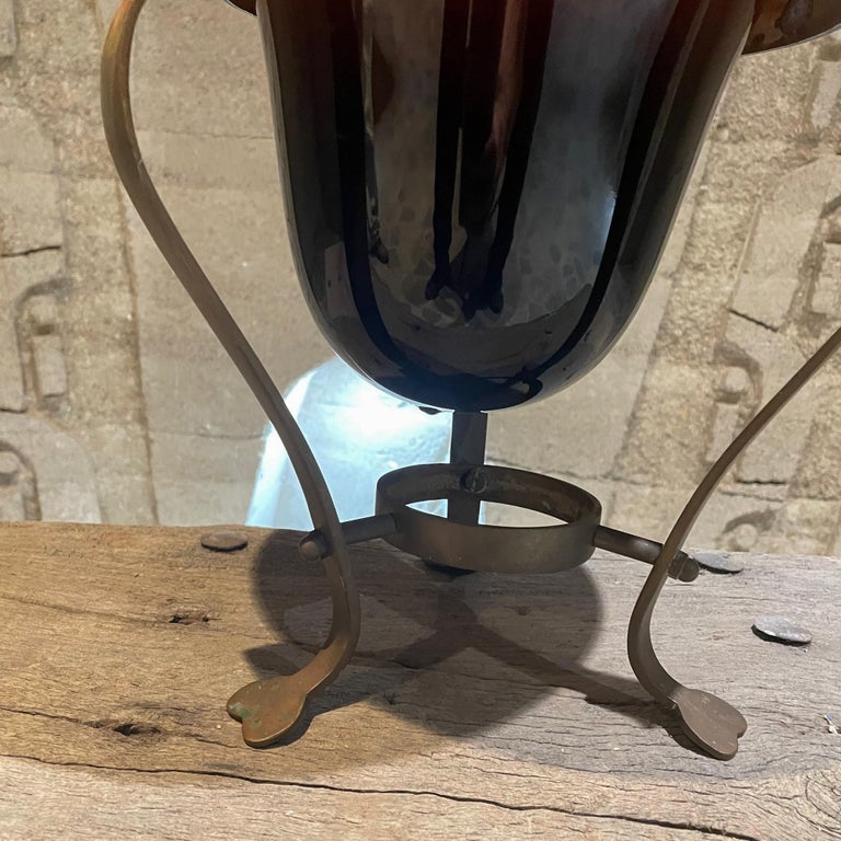 Art Deco Antique Elevated Centerpiece Glass Vase Framed in Solid Bronze