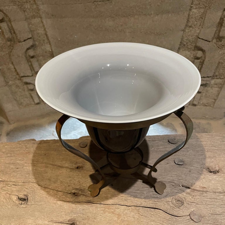 Art Deco Antique Elevated Centerpiece Glass Vase Framed in Solid Bronze