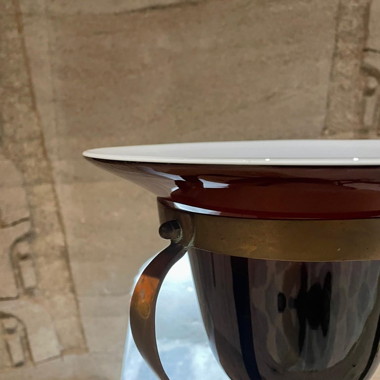 Art Deco Antique Elevated Centerpiece Glass Vase Framed in Solid Bronze