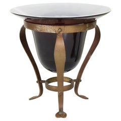 Vaso di vetro da centrotavola antico Art Deco con cornice in bronzo massiccio degli anni '40