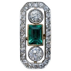 Art Deco Antique Emerald Diamond Platinum Gold Ring