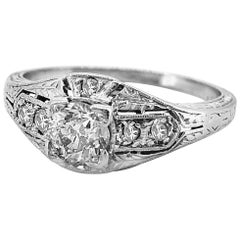 Art Deco Antique Engagement Ring .35 Carat Diamond Platinum