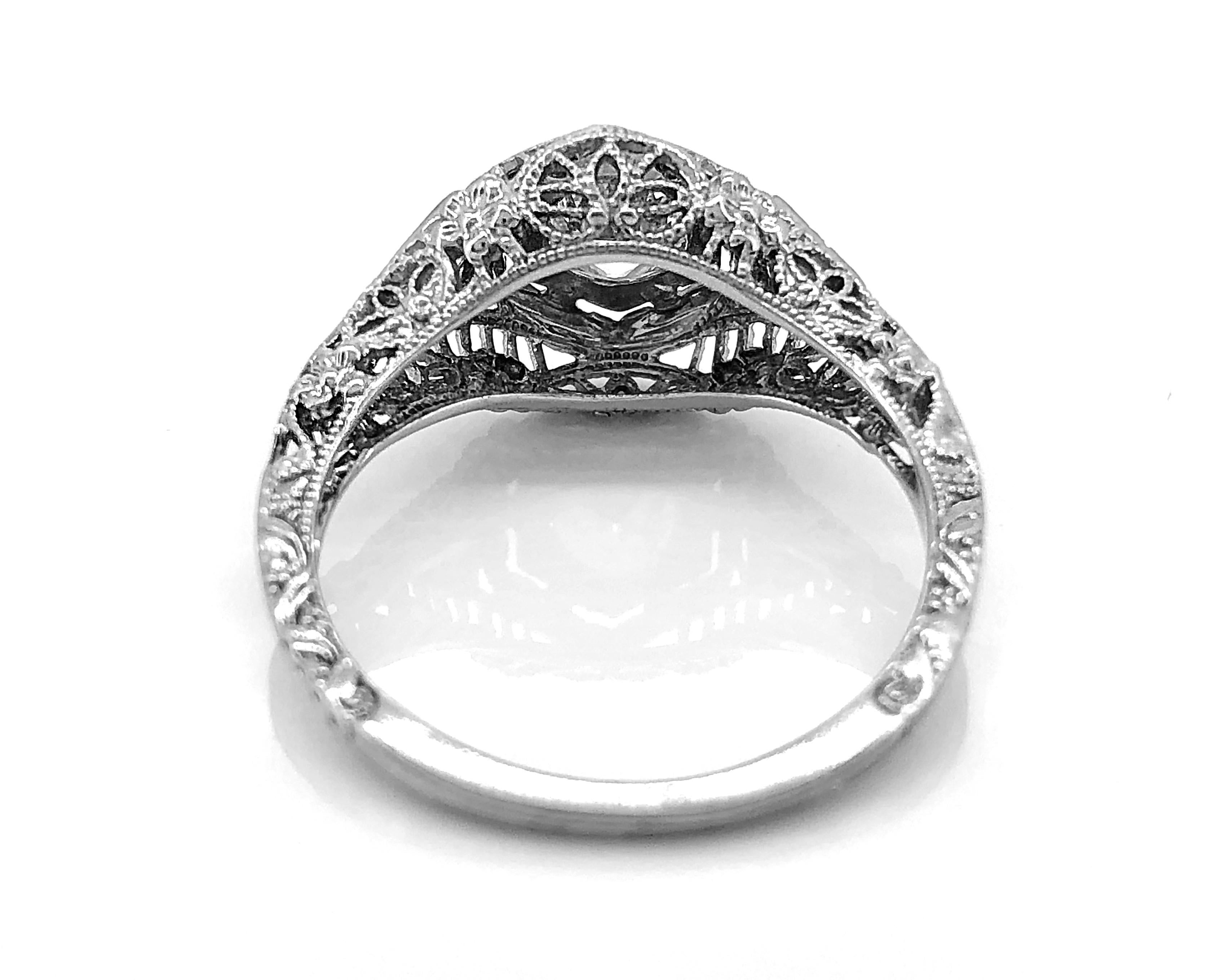 Old European Cut Art Deco Antique Engagement Ring .50 Carat Diamond 18 Karat White Gold