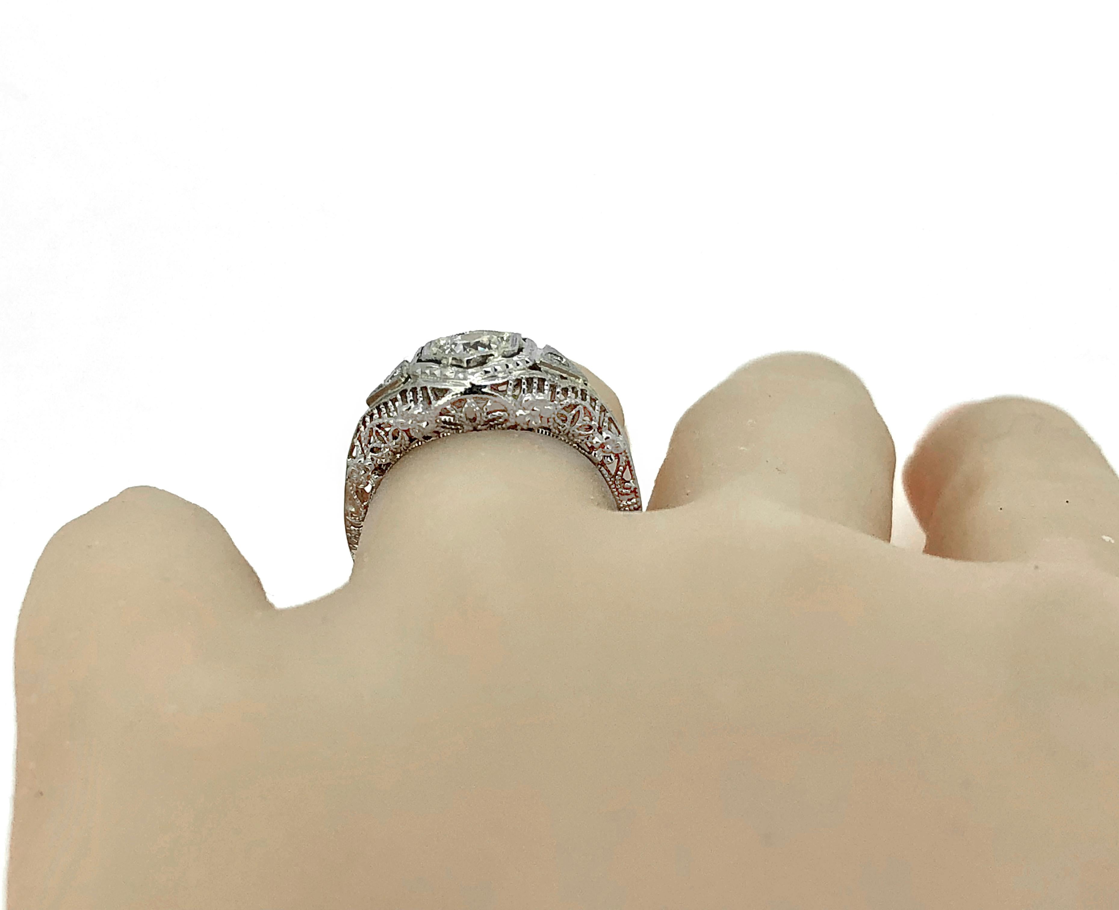Women's Art Deco Antique Engagement Ring .50 Carat Diamond 18 Karat White Gold