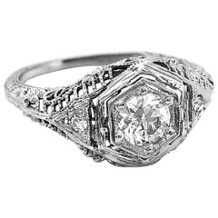 Art Deco Antique Engagement Ring .50 Carat Diamond 18 Karat White Gold