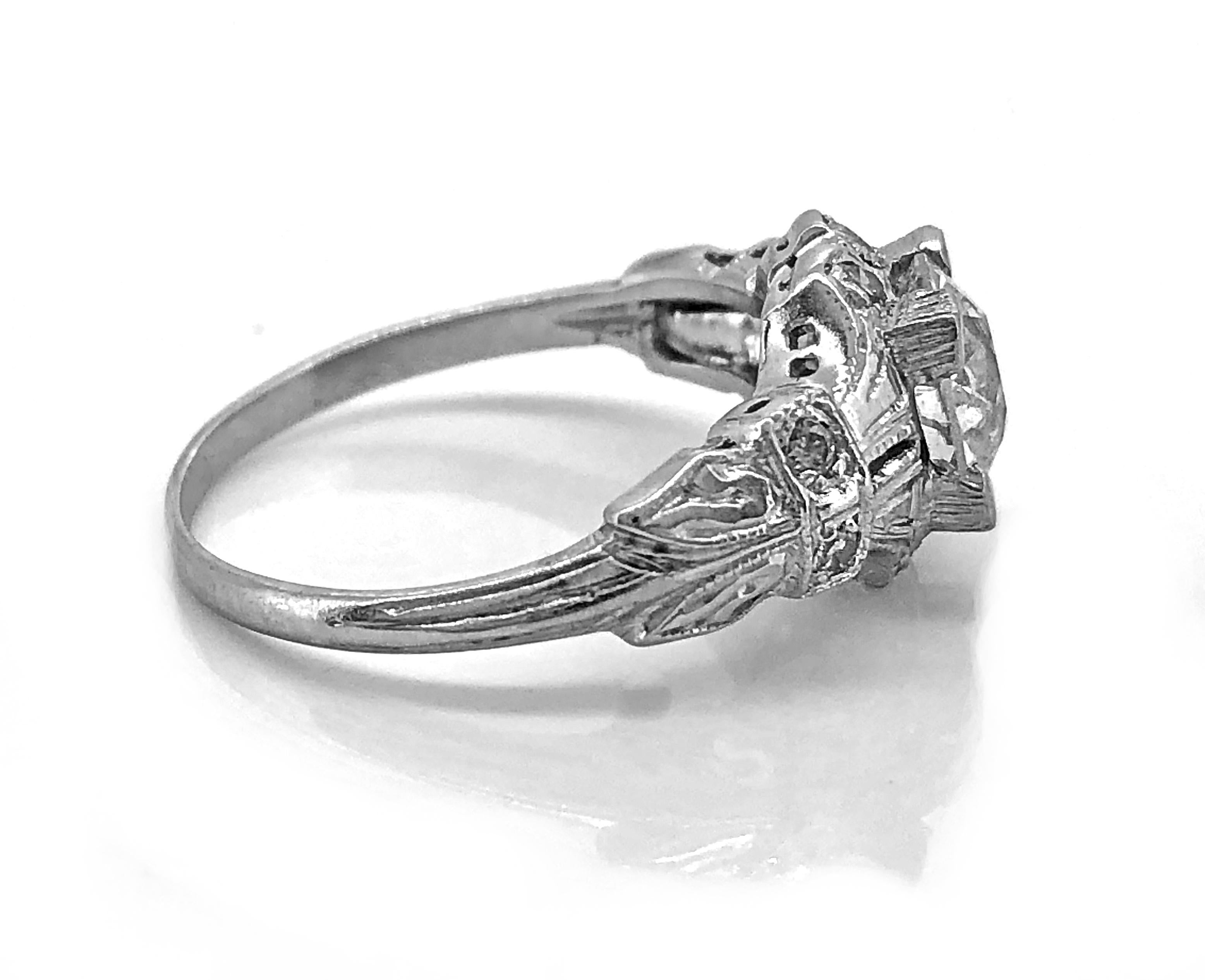 Old European Cut Art Deco Antique Engagement Ring .84 Carat Diamond & Platinum For Sale