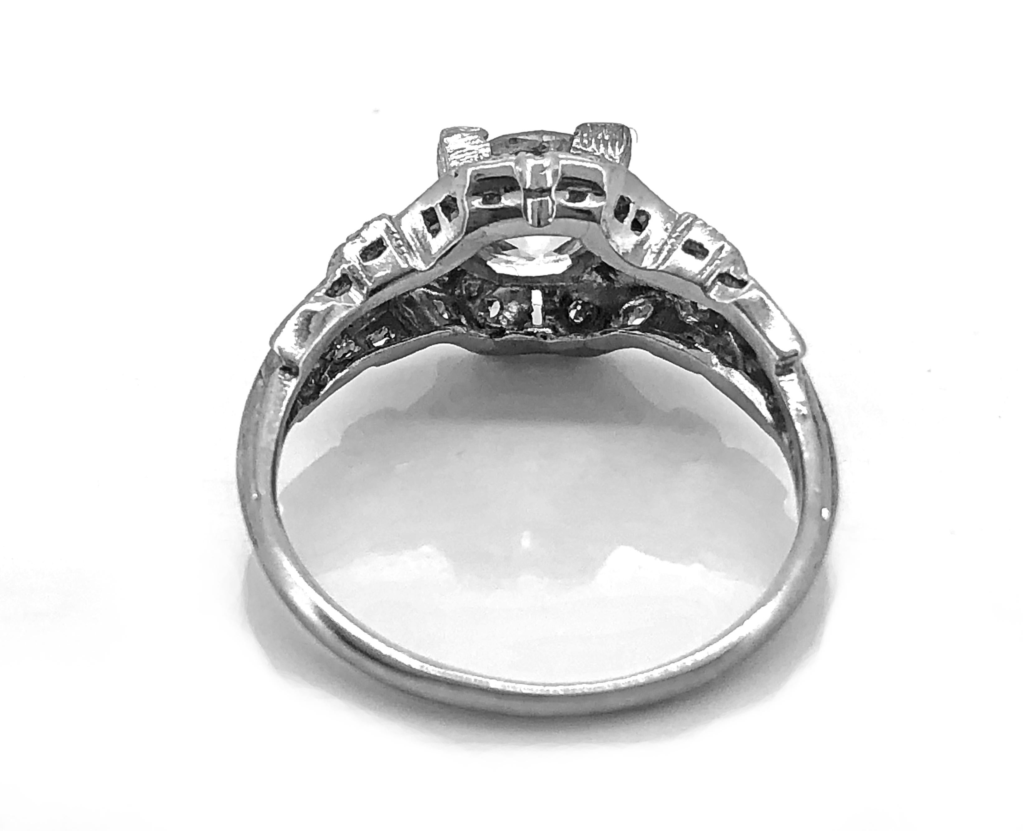 Art Deco Antique Engagement Ring .84 Carat Diamond & Platinum In Excellent Condition For Sale In Tampa, FL
