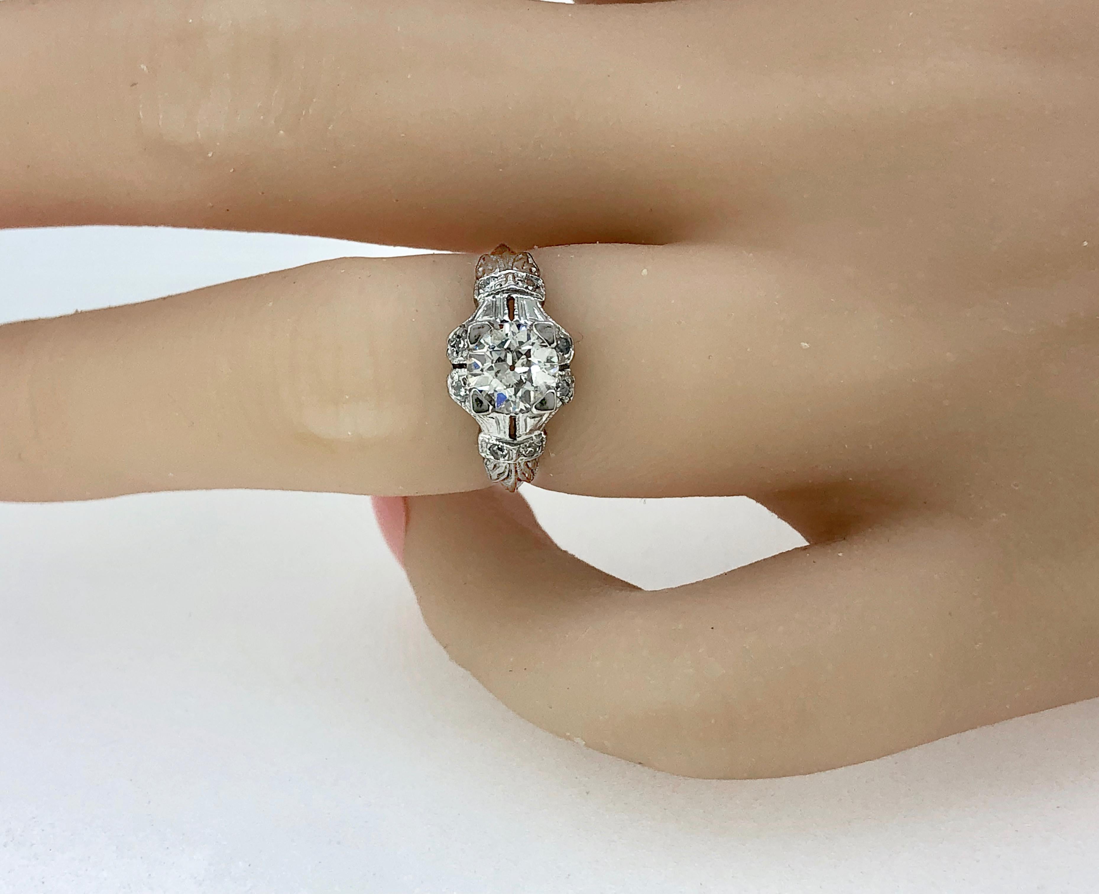 Men's Art Deco Antique Engagement Ring .84 Carat Diamond & Platinum For Sale