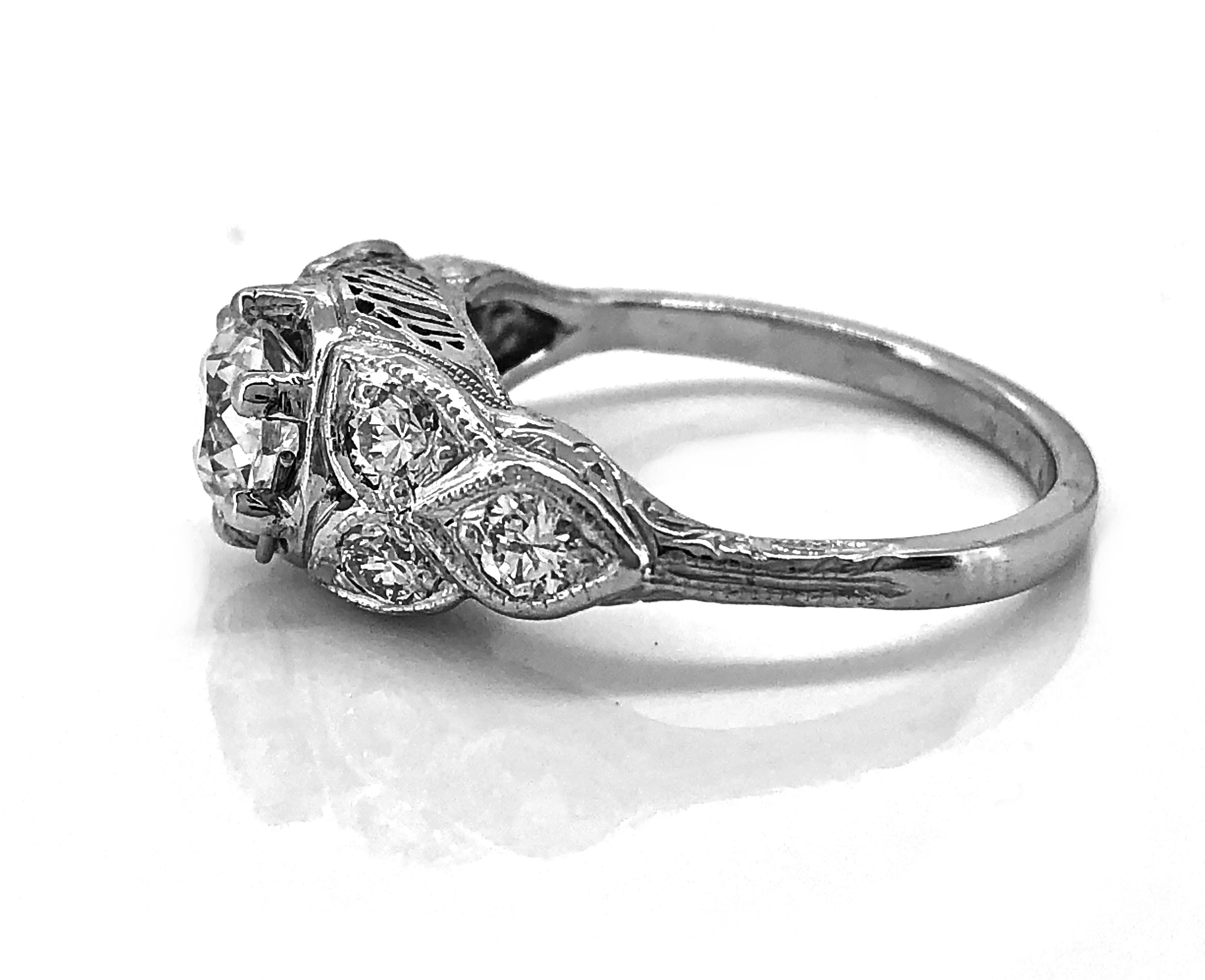 Art Deco Antique Engagement Ring .85 Carat Diamond 18K White Gold In Excellent Condition For Sale In Tampa, FL