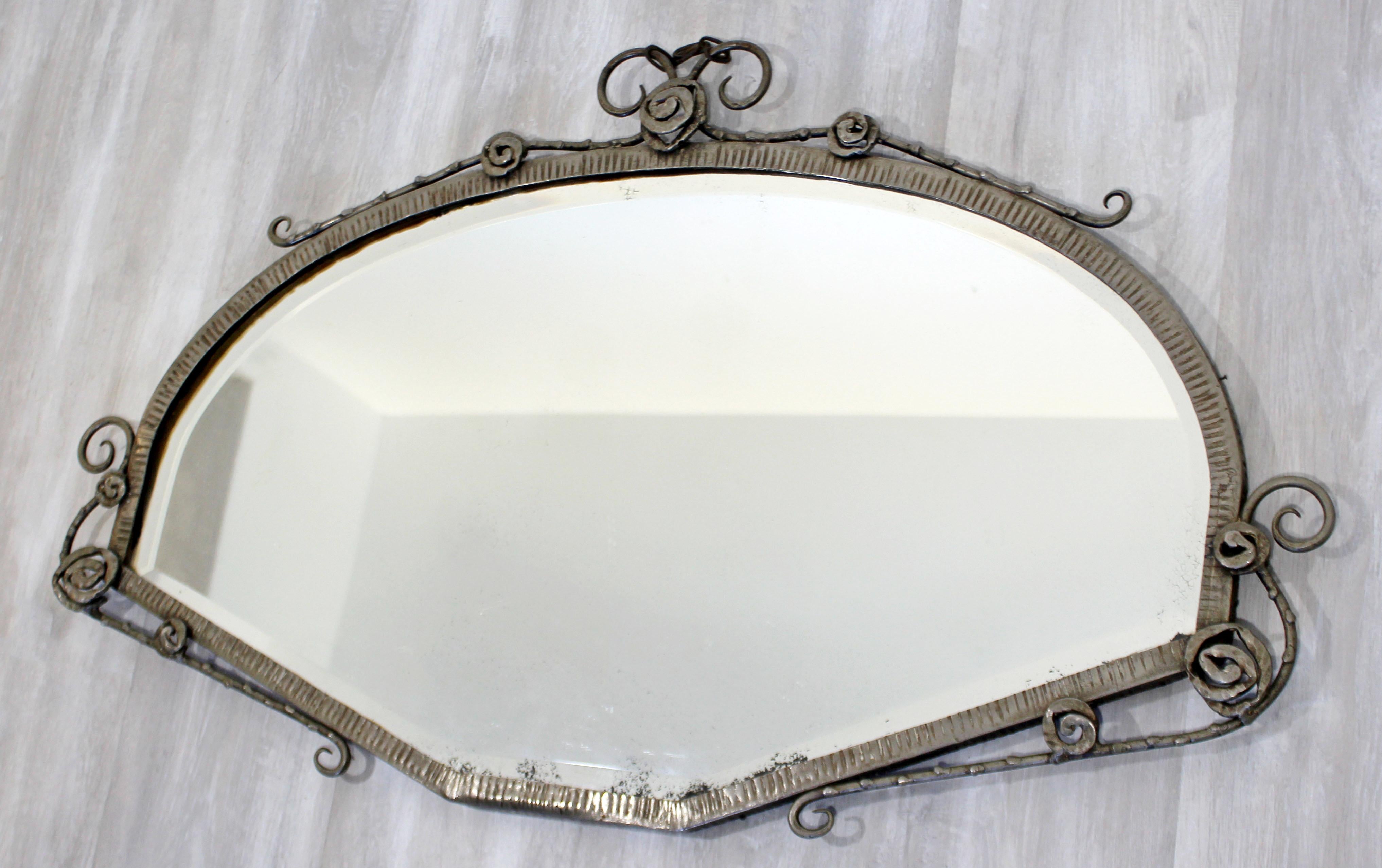 Art Deco French Forge Iron Wall Mirror Attributed to P. Kiss or E. Brandt In Good Condition In Keego Harbor, MI