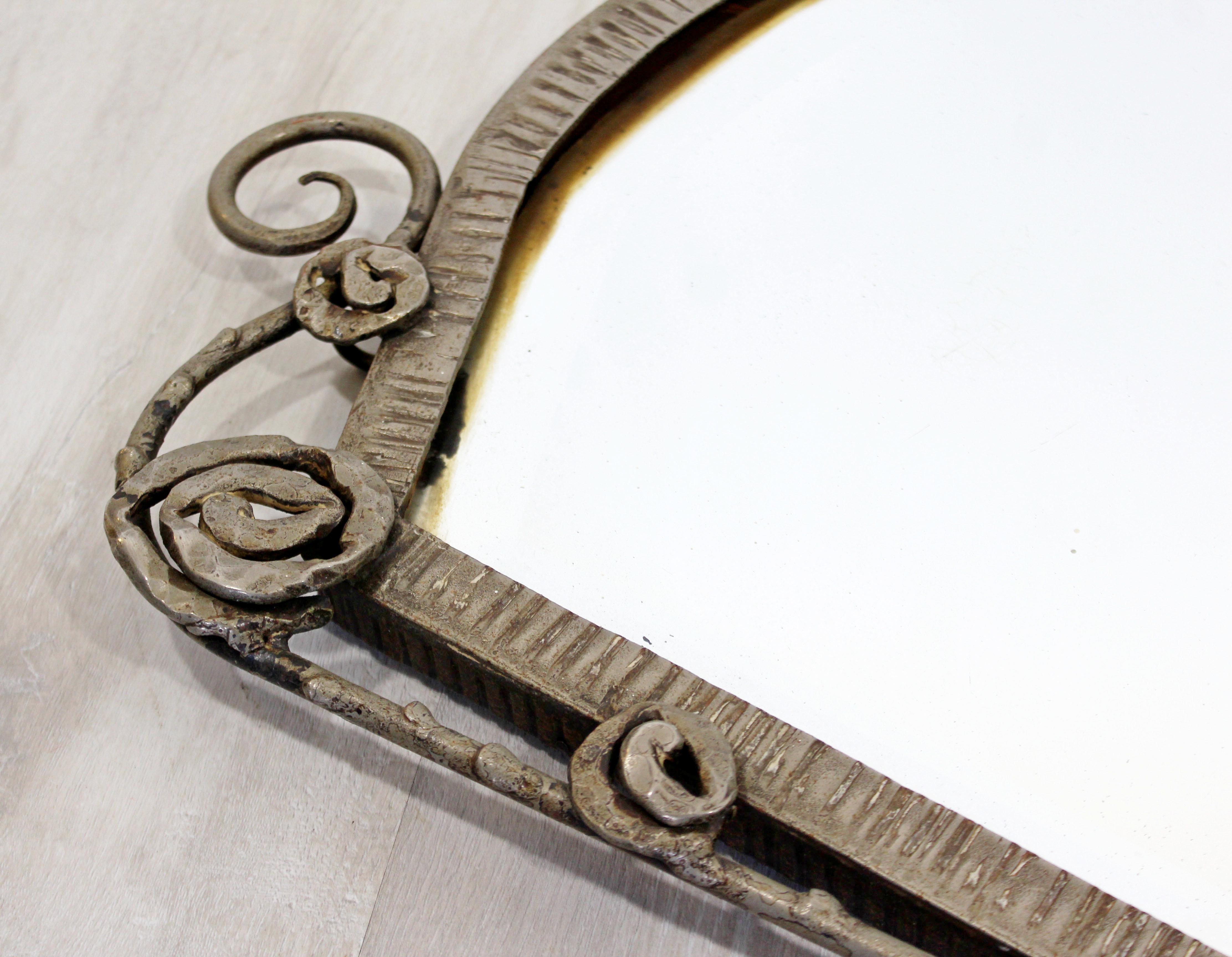 Wrought Iron Art Deco French Forge Iron Wall Mirror Attributed to P. Kiss or E. Brandt