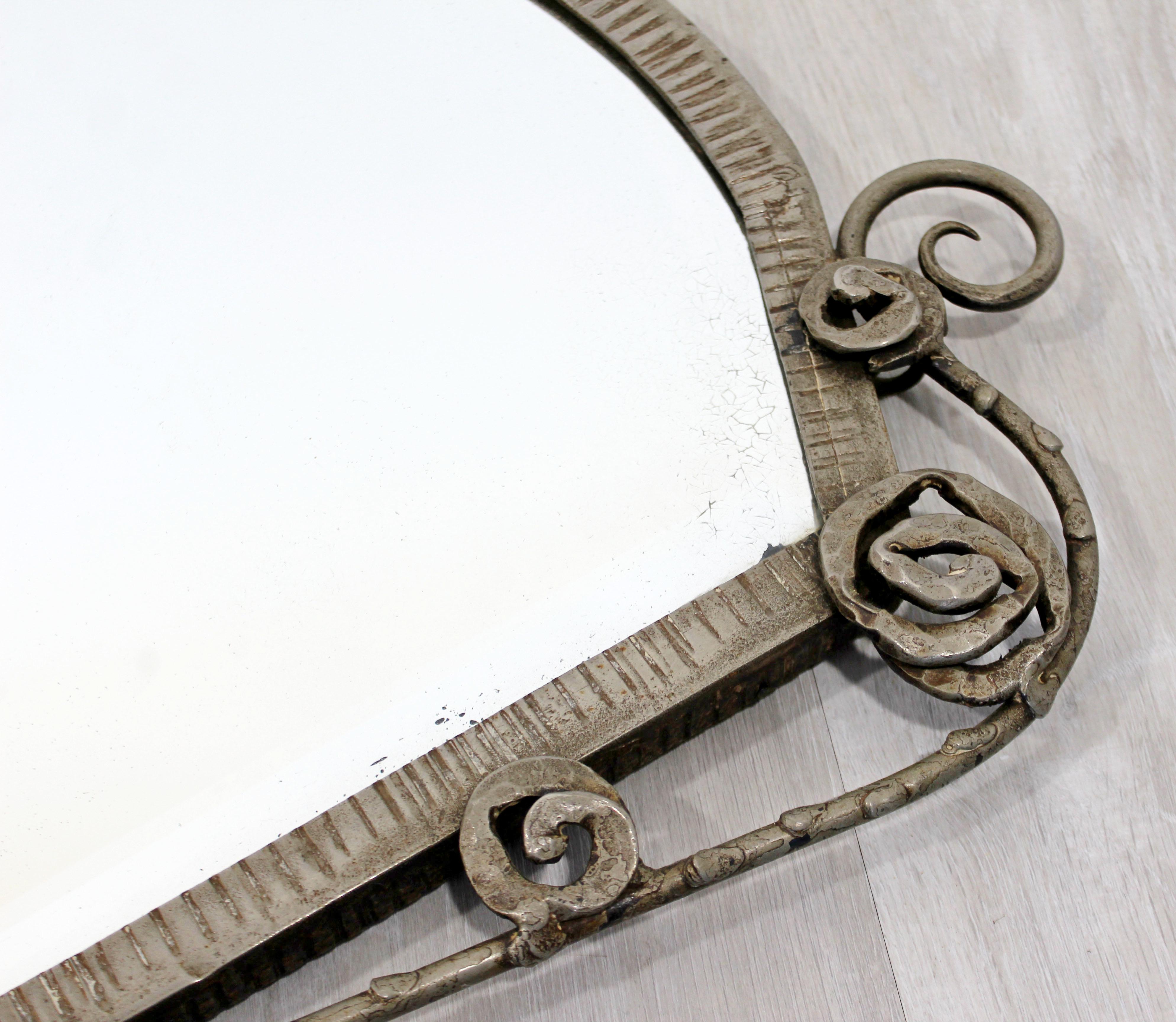 Art Deco French Forge Iron Wall Mirror Attributed to P. Kiss or E. Brandt 2