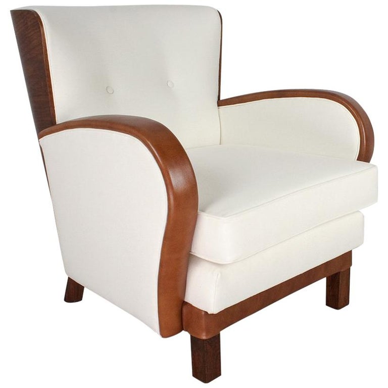 Art Deco Antique Lounge Chair in Leather, Elm and Felt, 1930s Holland