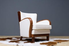 Art Deco Antique Lounge Chair in Leather, Teak and Felt, 1930s Holland